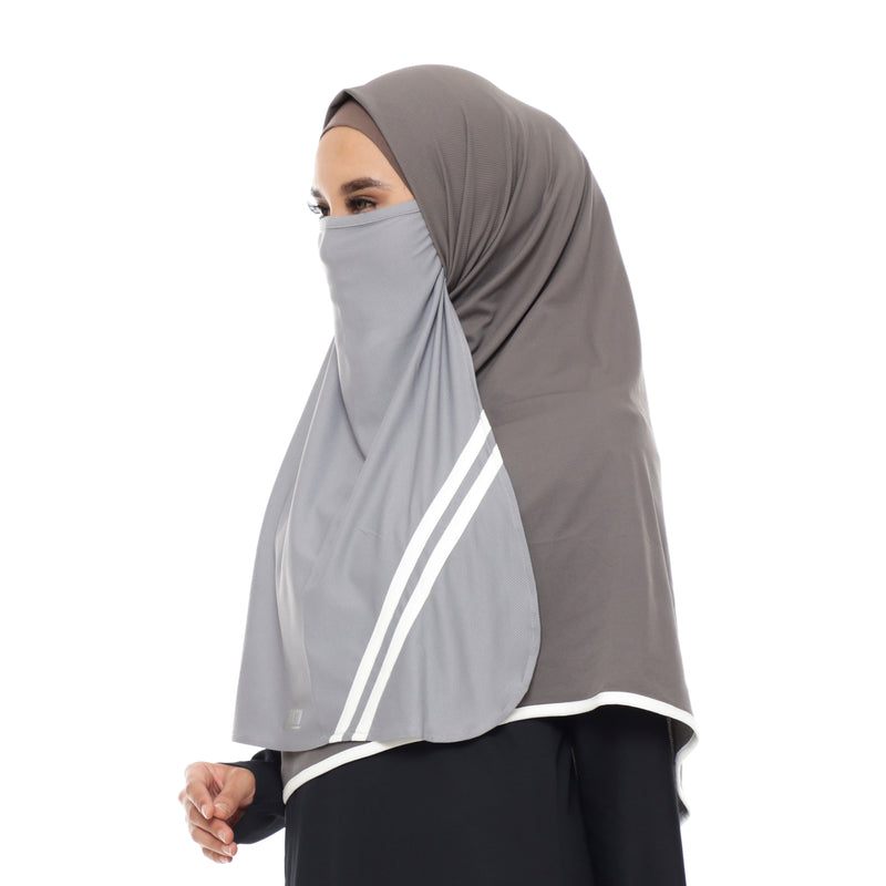 Basic Stripe Niqab Grey - White
